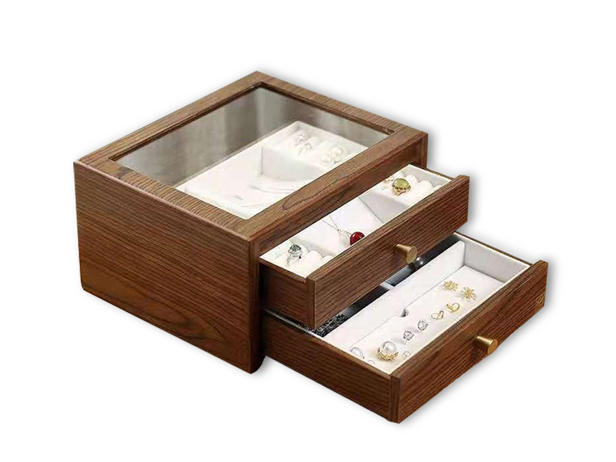 JWB043 wood jewelry box glass top