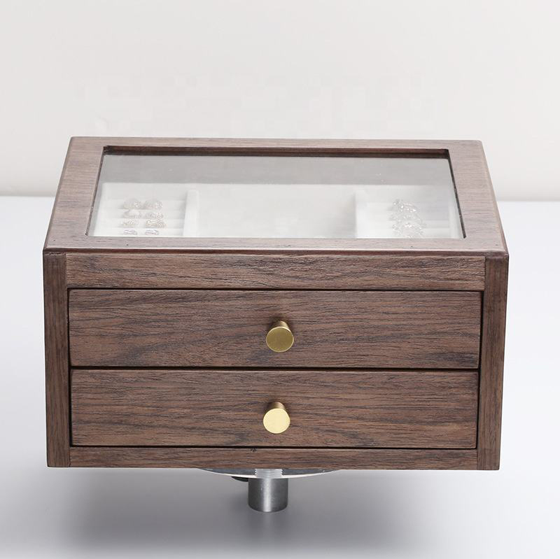 JWB043 wood jewelry box glass top