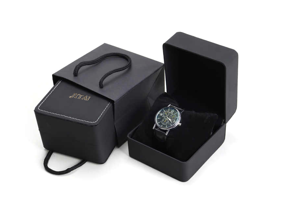 WPB044 black watch leather velvet box